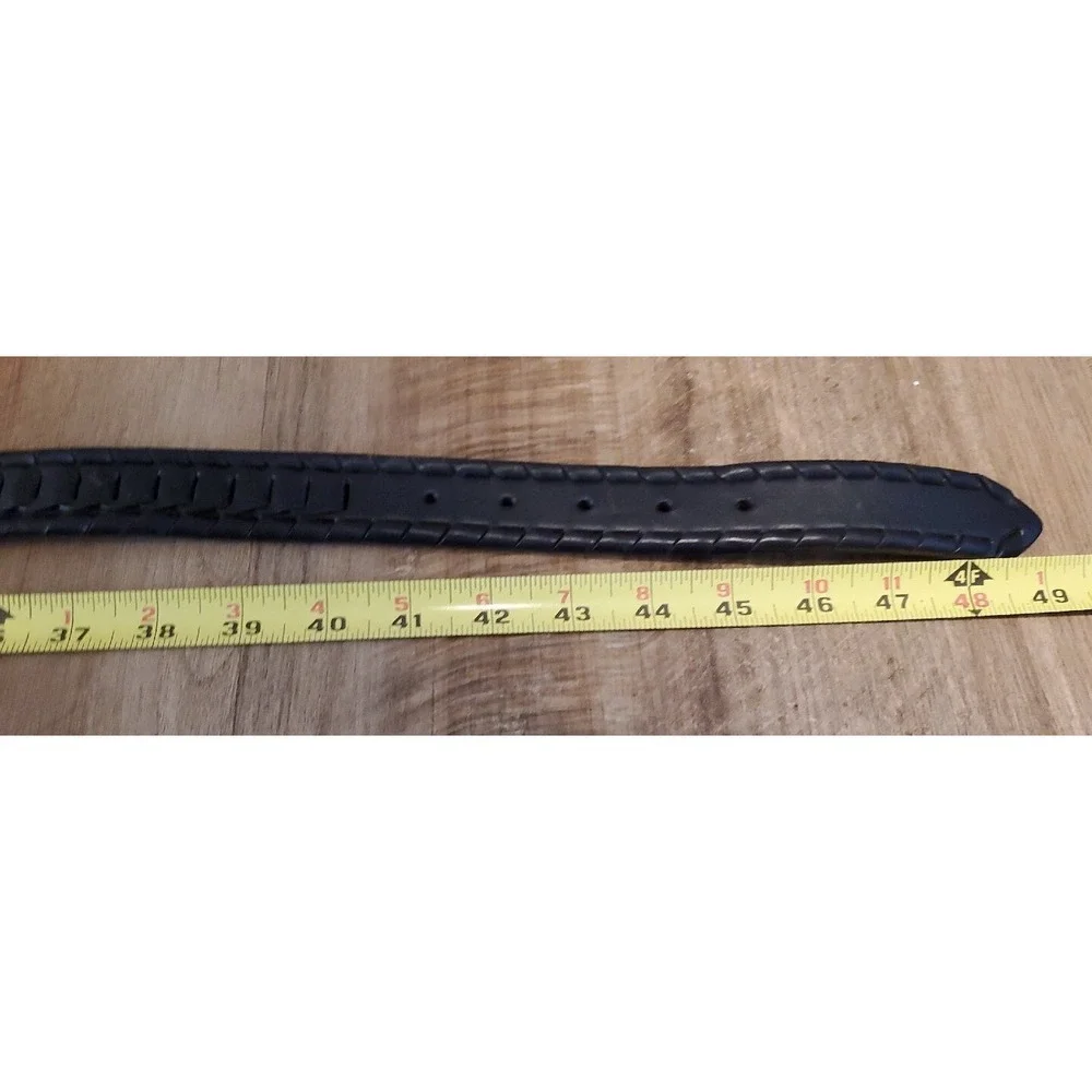Western Woven Black Faux Leather Belt Chain Link Silver Tone Buckle Mens Size 42